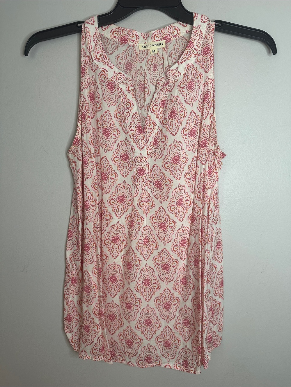 Pink Printed Sleeveless V-Neck Top size M